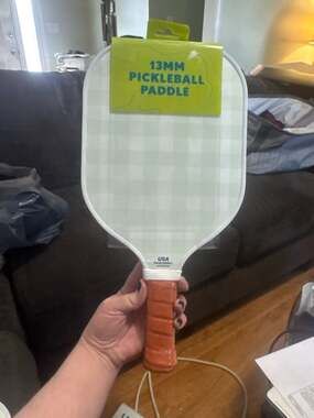 New Sakar 13mm Double Sided Pickleball Paddle - Mint Gingham and Blue Stripe